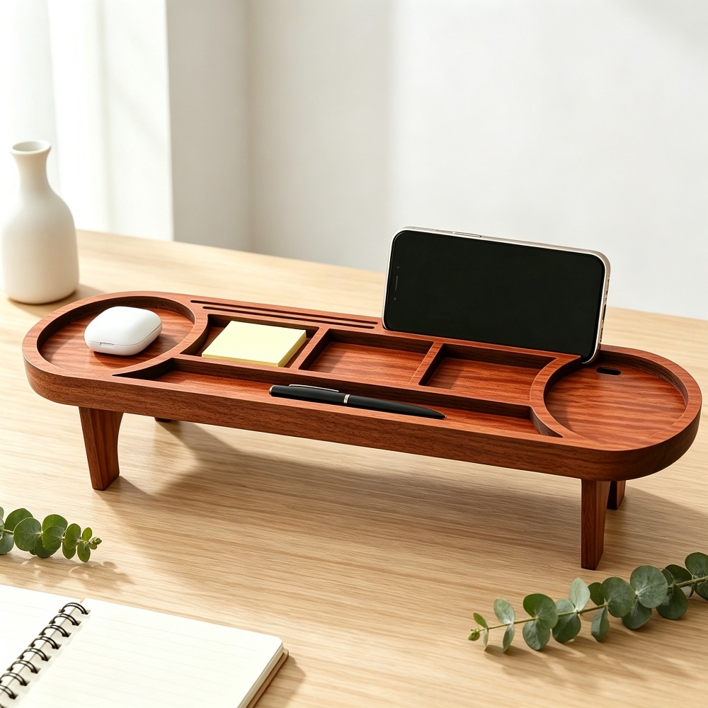 Phone Accessories Rack - Organisateur de bureau en bois avec