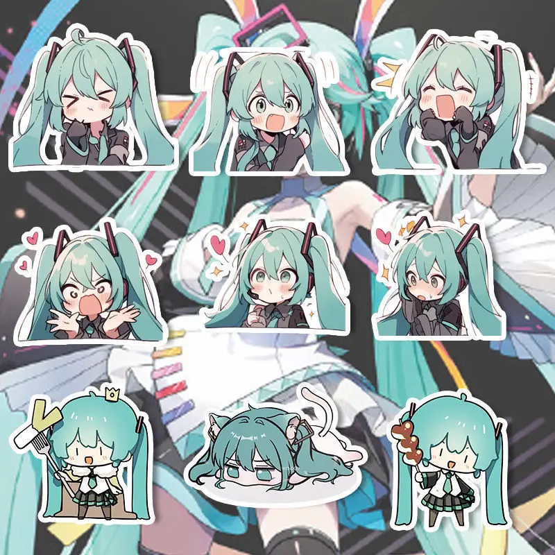Phone Accessories Under 50 - Autocollants Kawaii HatsuneMiku, 10-50-100 pièces, autocollants