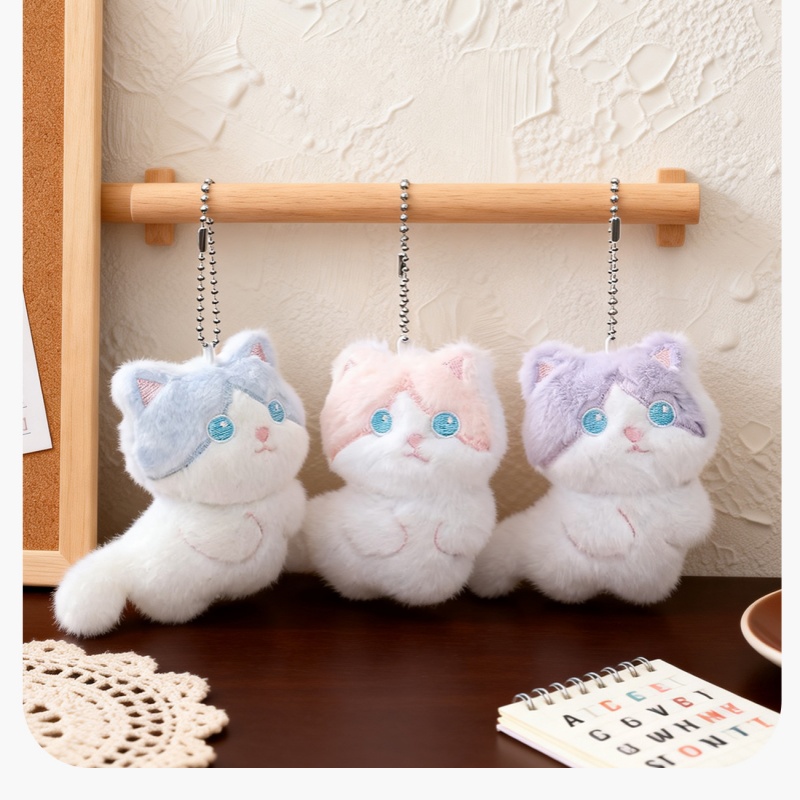 Phone Accessories For Car - Porte-clés en peluche chat calico mignon,